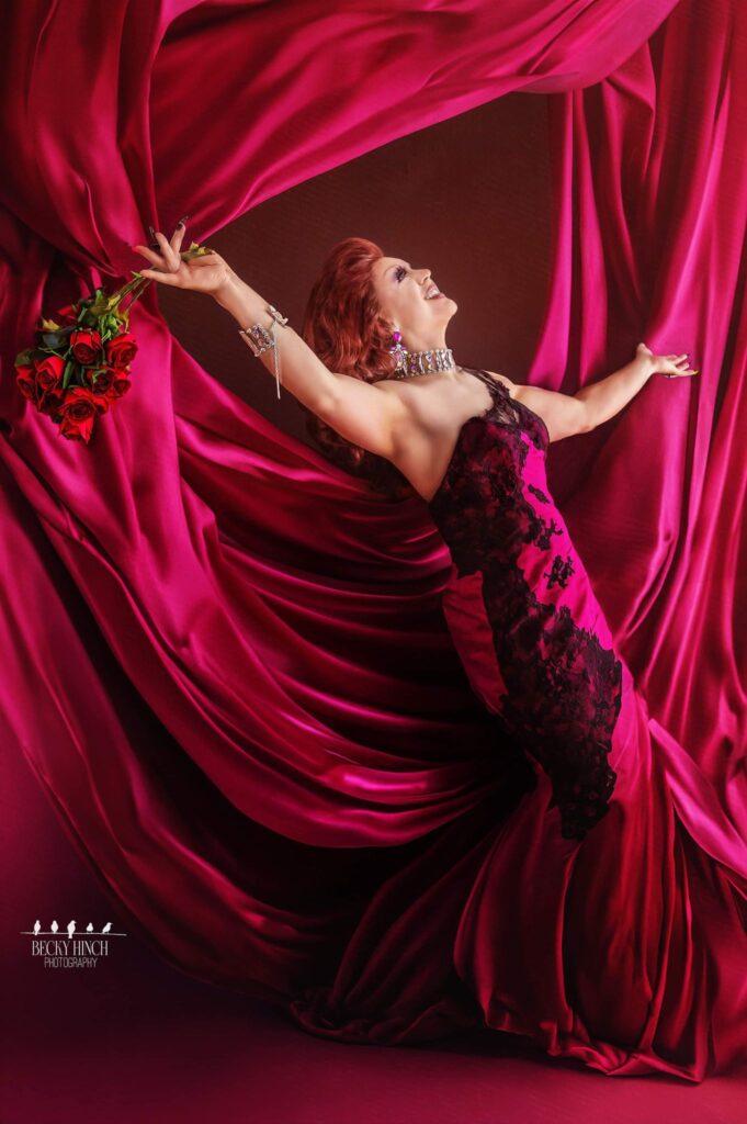 Rowena Whey in red by Becky Hinch photography